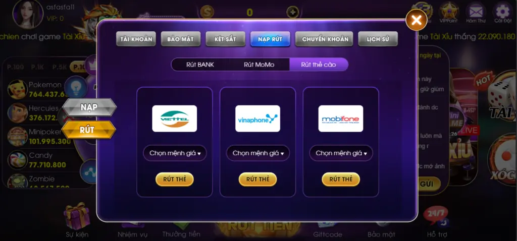 Rút Tiền Thẻ Cào Sam86