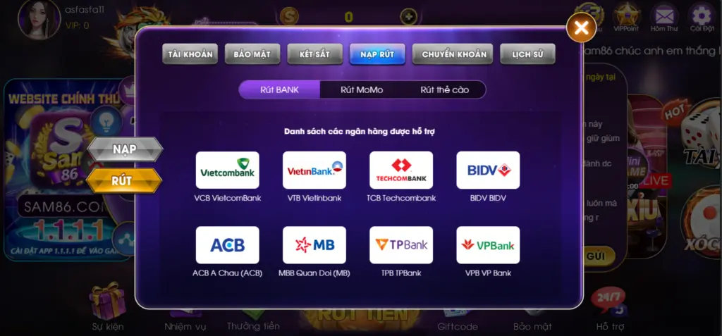 Rút Tiền Bank Sam86
